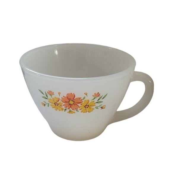 Fire King Other - VTG Fire King Cup Milk Glass Yellow Orange Flower Floral Anchor Hocking Tea USA